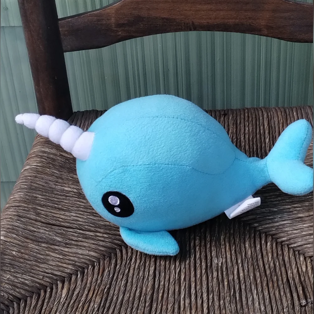 ✓Peek A Boo Toys BUBBLES the Narwhal light Blue white Horn Plush stuffed animal - Picture 3 of 10